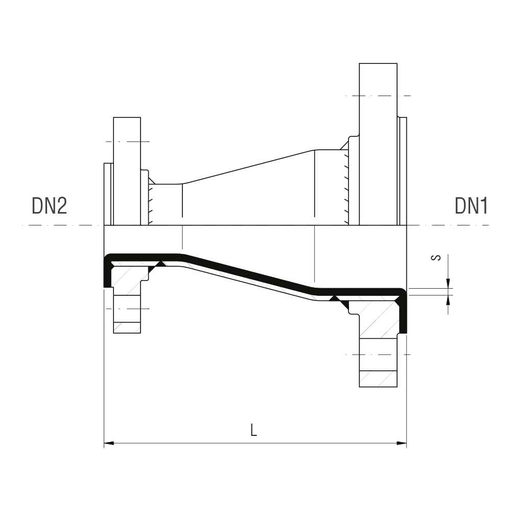 ANSI Riduzioni concentriche in acciaio rivestite internamente in PTFE (Misure)